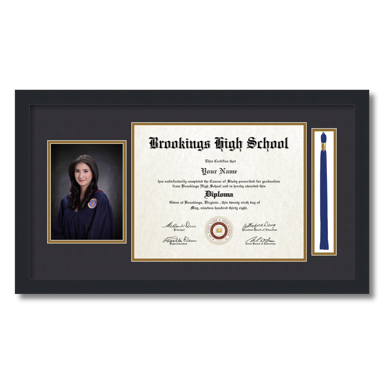 ArtToFrames 11x14 inch Diploma Frame with 5x7 Inch Image Opening and Tassel Opening - Framed with Black and Gold Mats, Comes with Regular Acrylic and Sawtooth Hanger for Wall Hanging (DIT-11x14)